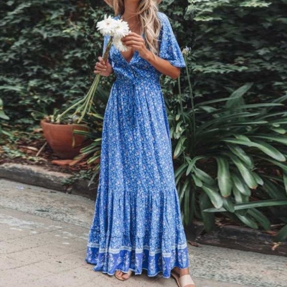 Boho Floral gypsy Print Maxi Dress - Picture 2 of 4